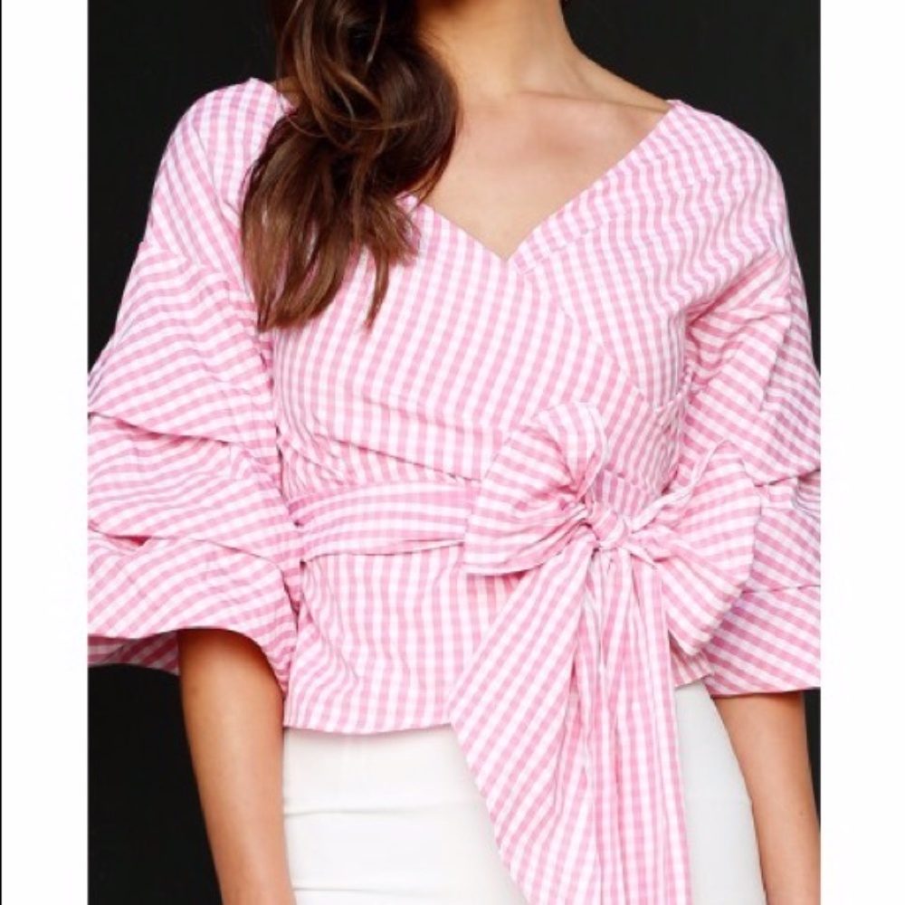Style Keepers Pink Gingham Wrap Shirt (M)